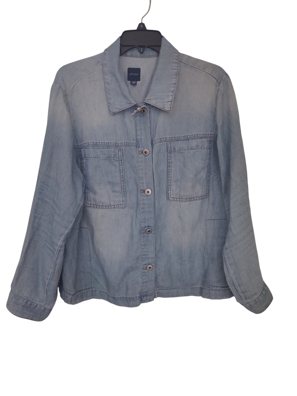 J Jill Light Wash Denim Shirt - Blue Linen Cotton Blend